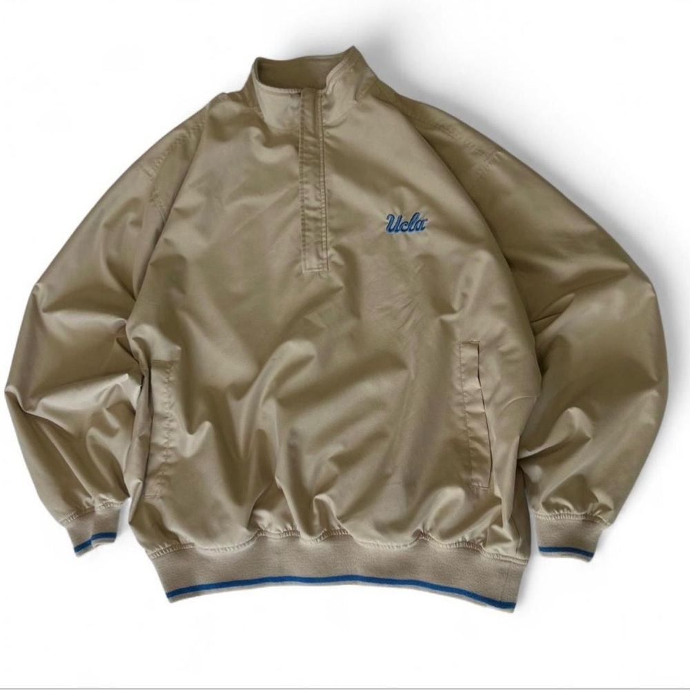 Vtg UCLA Bruins Tan Light Blue Spell-out Quarter-zip Jacket Size XL Campus Drive